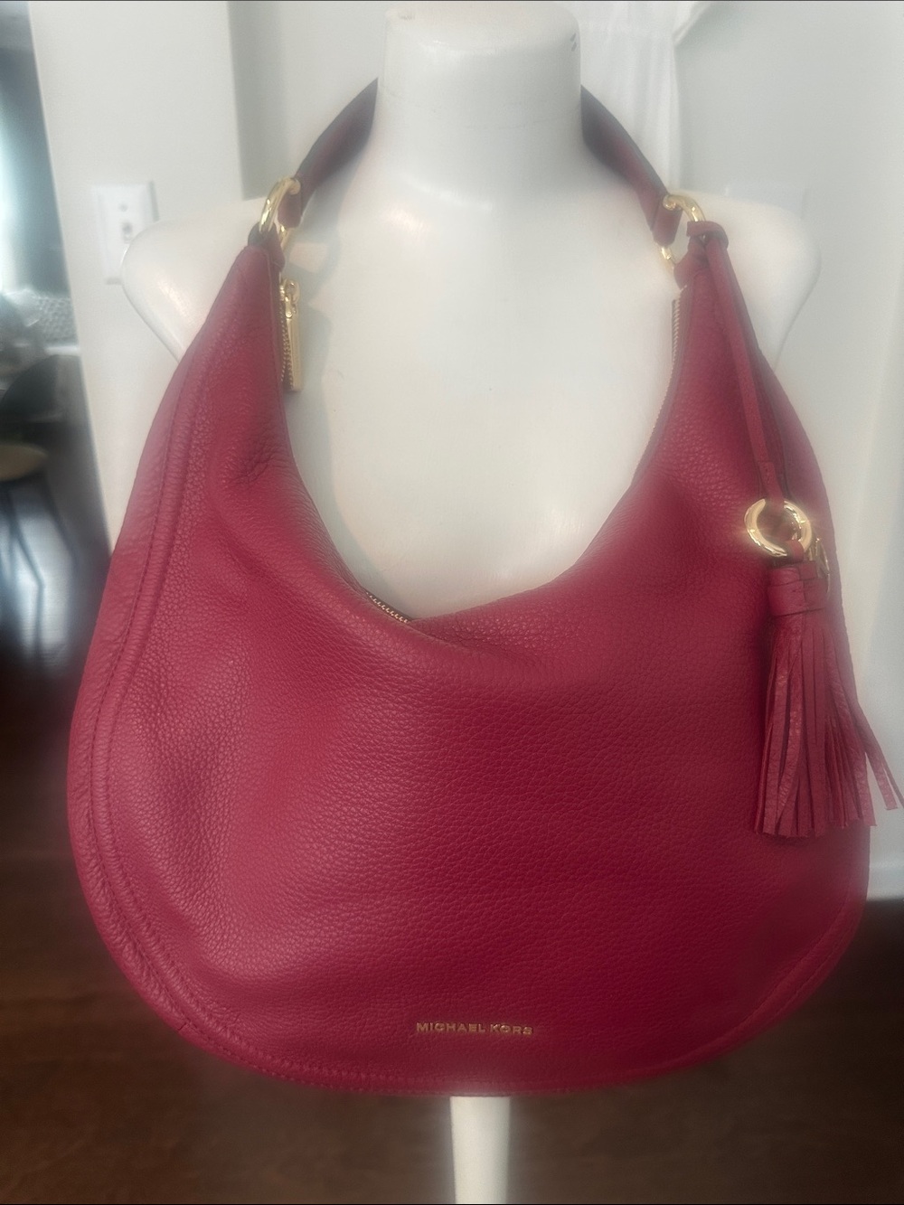 Michael Kors Lydia Large Red Hobo Shoulder Bag